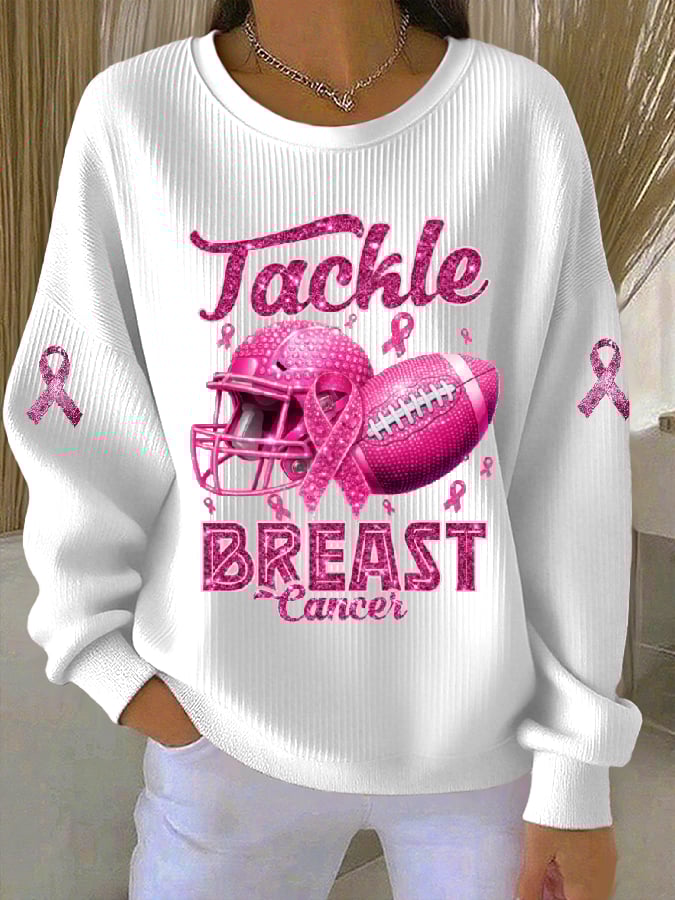 Women's Casual Breast Cancer Awareness Rugby Sweatshirt