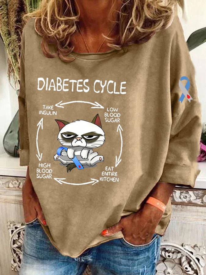 Women's Diabetes Circle Awareness Print T-Shirt
