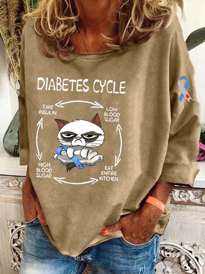 Women's Diabetes Circle Awareness Print T-Shirt