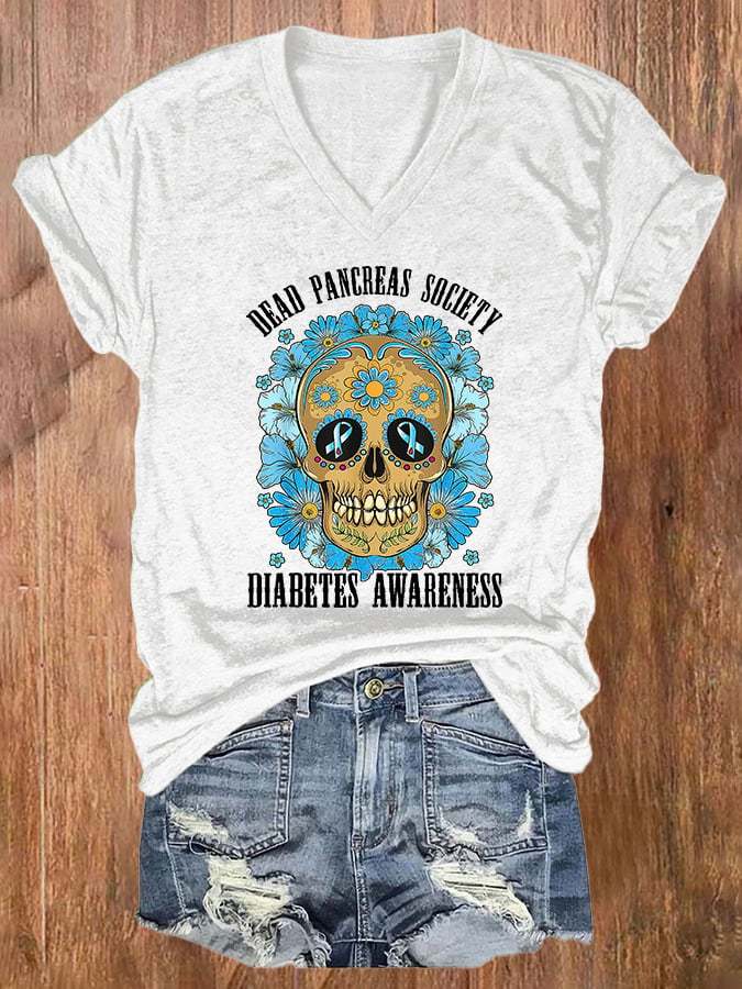 Women's Casual Diabetes Awareness Printed Short Sleeve T-Shirt