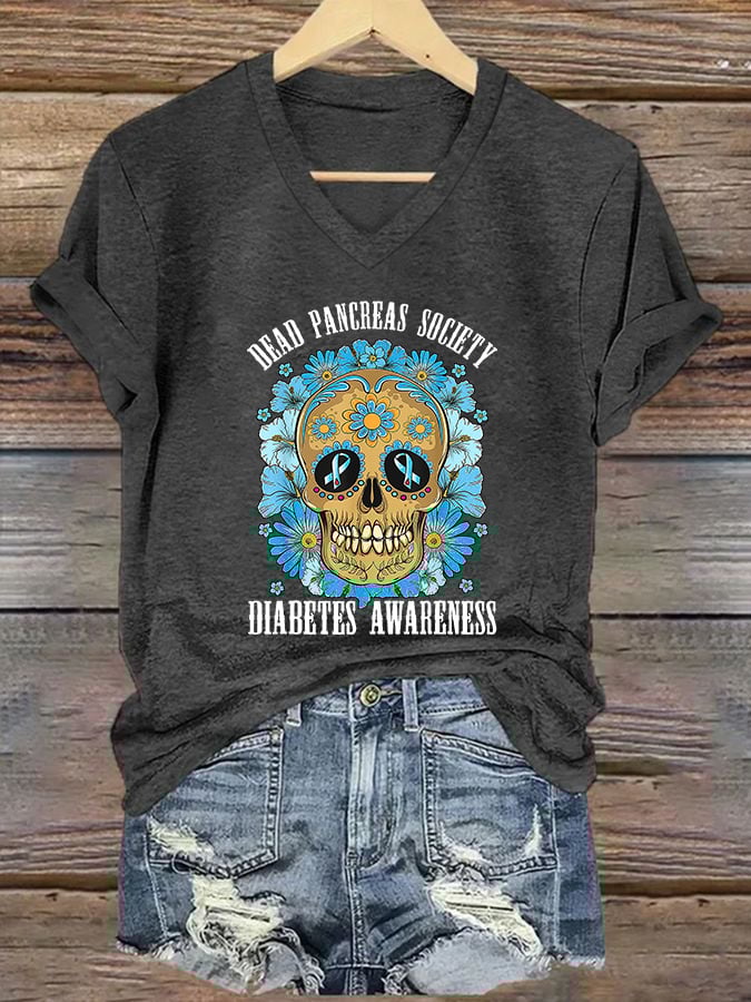 Women's Diabetes Awareness Print Casual T-shirt