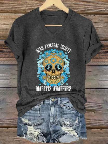 Women's Diabetes Awareness Print Casual T-shirt