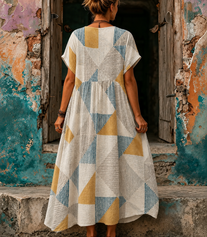 Casual Vacation Retro Geometric Print Maxi Dress