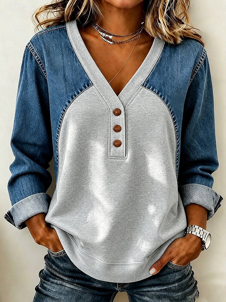 Women's Pullover Casual Long Sleeve V Neck Regular Top