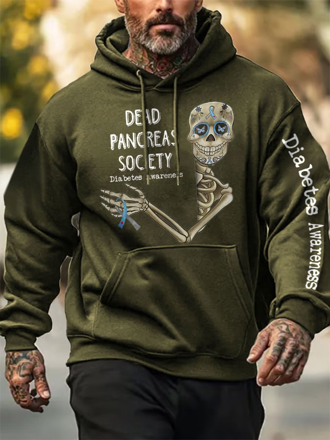 Men's Retro Diabetes Awareness Dead Pancreas Society Print Hoodie