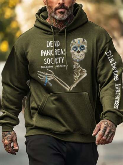 Men's Retro Diabetes Awareness Dead Pancreas Society Print Hoodie