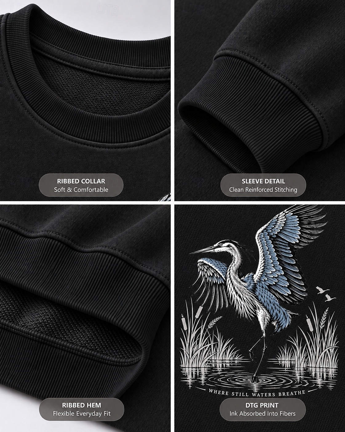 Great Blue Heron Water Reflection Wetland Bird Watching Sweatshirt 2026 - $56.99 –P3