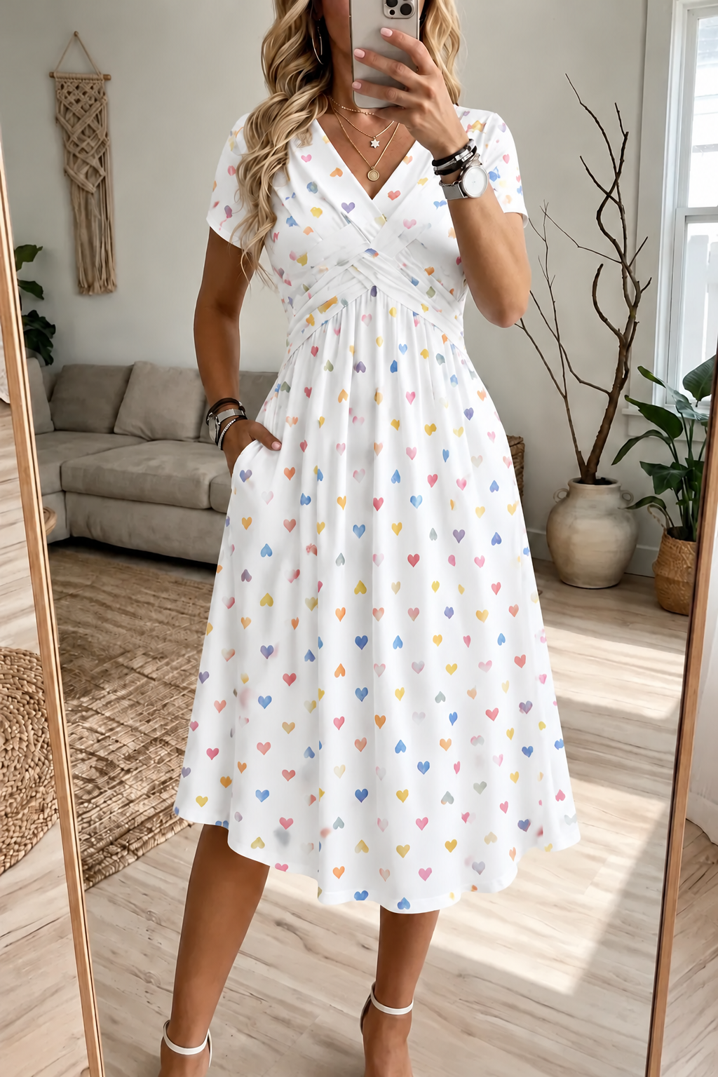 Women's V-Neck Floral Print Dress with Twist Waist
