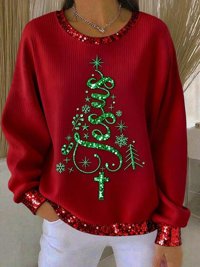 Women's Christmas Cross Print Casual Sweatshirt