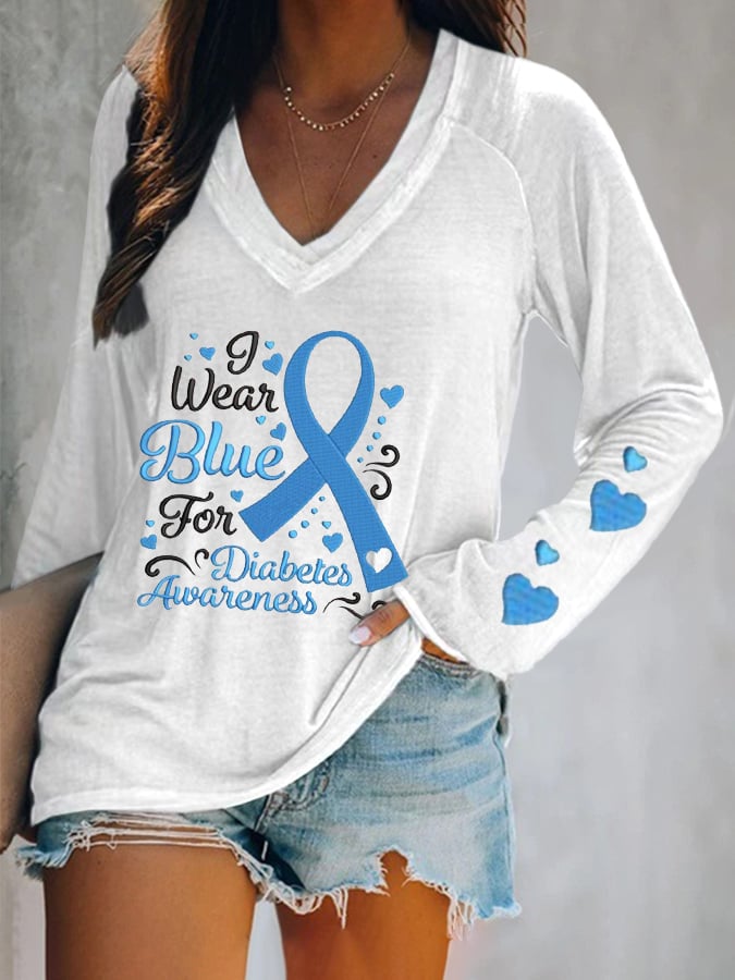 Women's I Wear Blue For Diabetes Awareness Printed T-Shirt