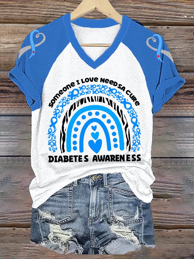 Women's Someone I Love Needs A Cure Diabetes Awareness V-Neck Tee