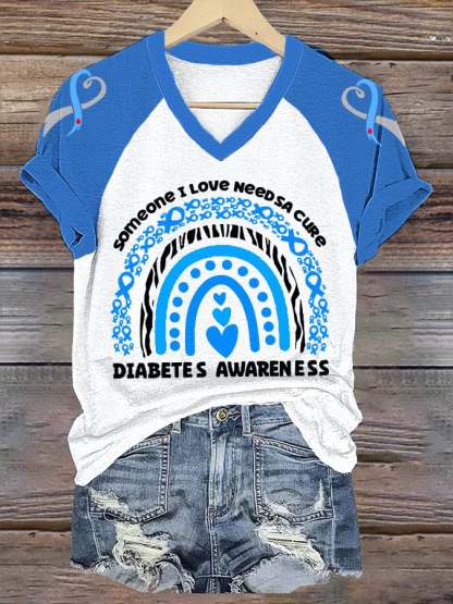 Women's Someone I Love Needs A Cure Diabetes Awareness V-Neck Tee