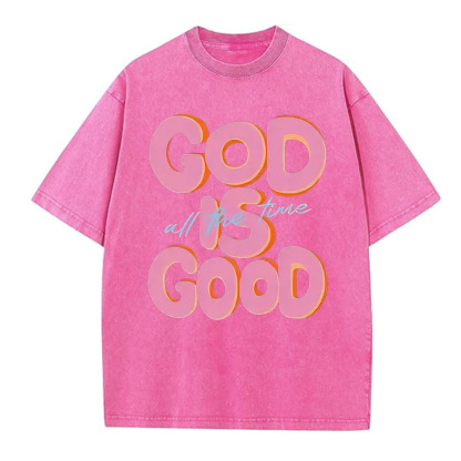 God Is Good All The Time Pattern  Washed Distressed Crew Neck T-Shirt