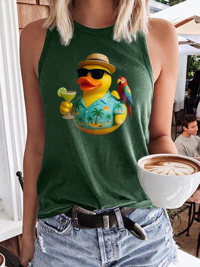 Retro Vacation Parrot Margarita Memorial Duck Print Tops Tank