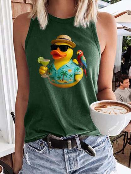 Retro Vacation Parrot Margarita Memorial Duck Print Tops Tank