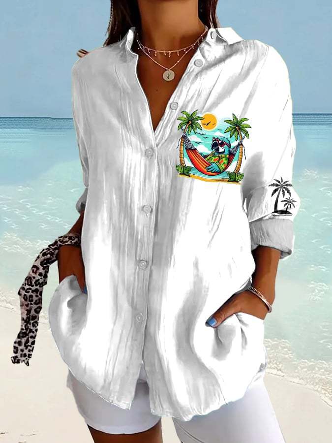 Women's Retro I‘m Retired Resort Hawaiian Print Casual Shirt