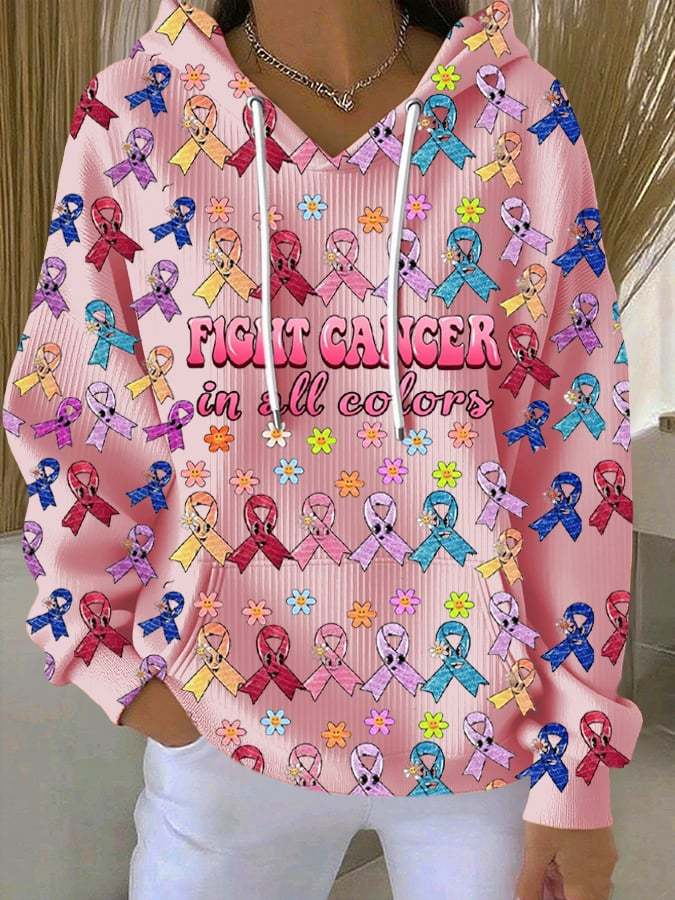 Women's Pink Print Casual Hooded Sweatshirt