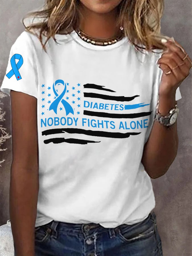 Women's Diabetes Nobody Fights Alone In November We Wear Blue American Flag Tee