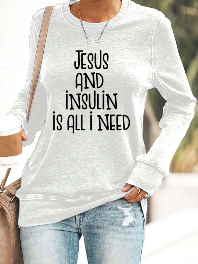Women's Jesus And Insulin Is All I Need Printed Casual Hoodie