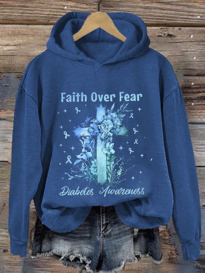 Women's Diabetes Awareness Printed Casual Hoodie