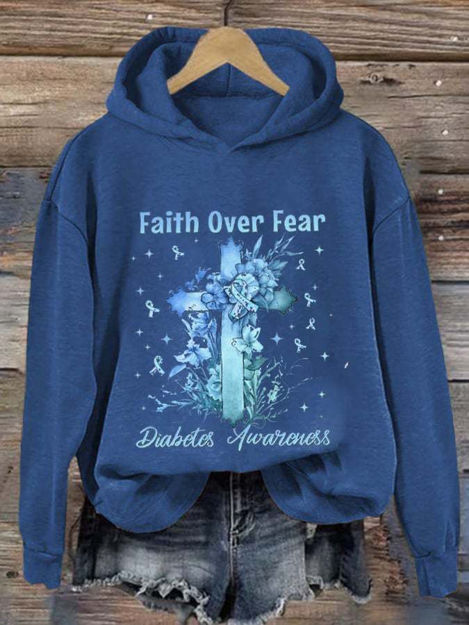 Women's Diabetes Awareness Printed Casual Hoodie