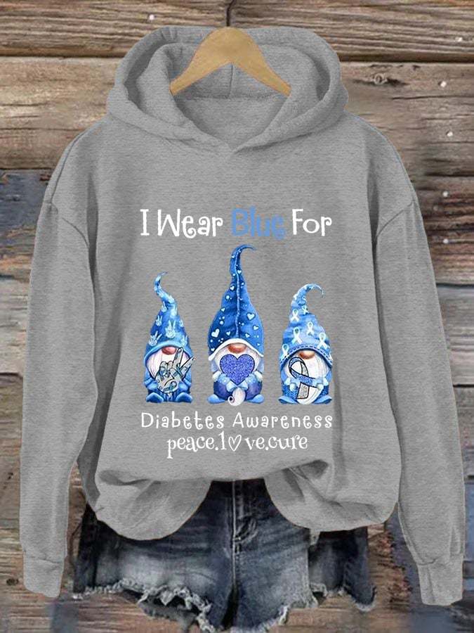Women's I Wear Blue For Diabetes Awareness Gnomes Hoodie