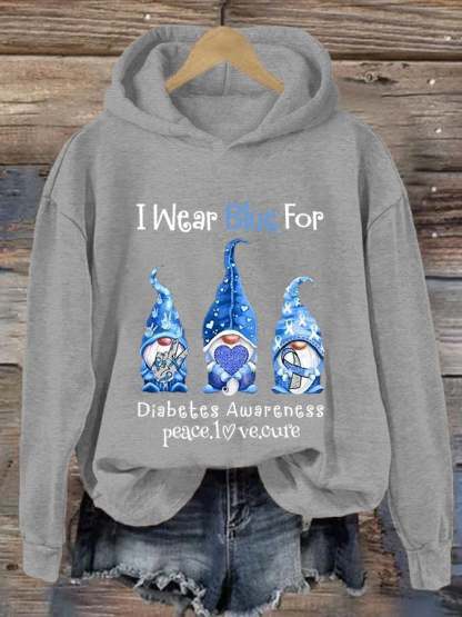 Women's I Wear Blue For Diabetes Awareness Gnomes Hoodie