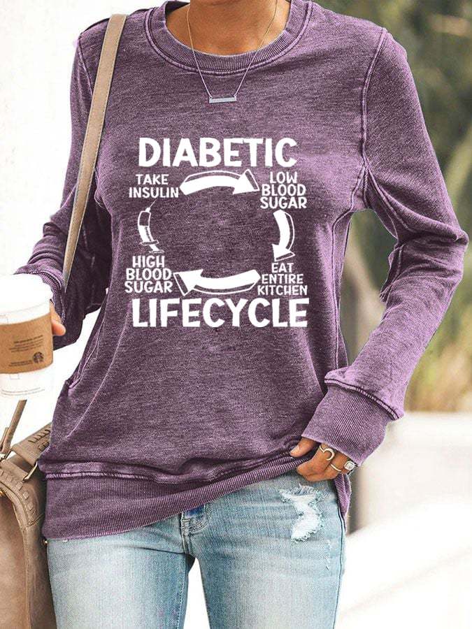 Women's Diabetic Life Cycle Diabetes Support Awareness Print Casual Sweatshirt