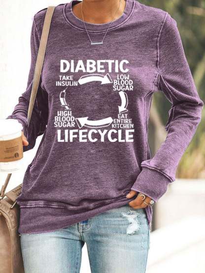 Women's Diabetic Life Cycle Diabetes Support Awareness Print Casual Sweatshirt