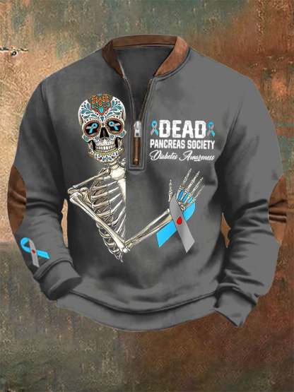 Men'S Retro Dead Pancreas Society Diabetes Awareness Day Sugar Skeleton Printed Sweatshirt