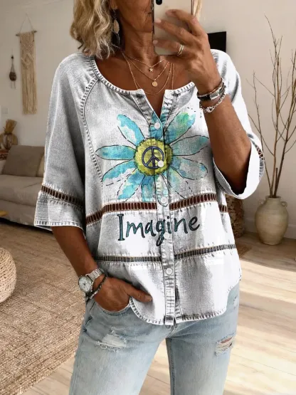 Women's Imagine Art Print Casual Cutout Top