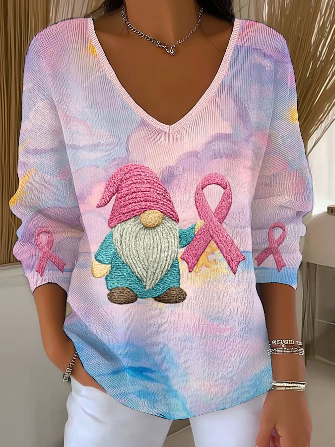 Women's Breast Cancer Awareness Graphic Print Drop Shoulder Sweater