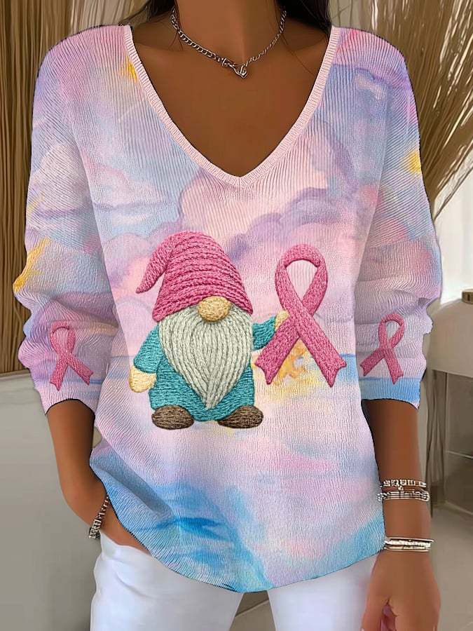 Women's Breast Cancer Awareness Graphic Print Drop Shoulder Sweater