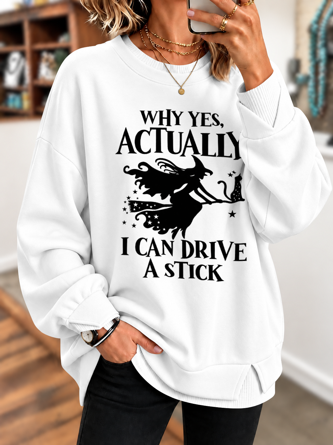 Women's Witch Print Casual Sweatshirt