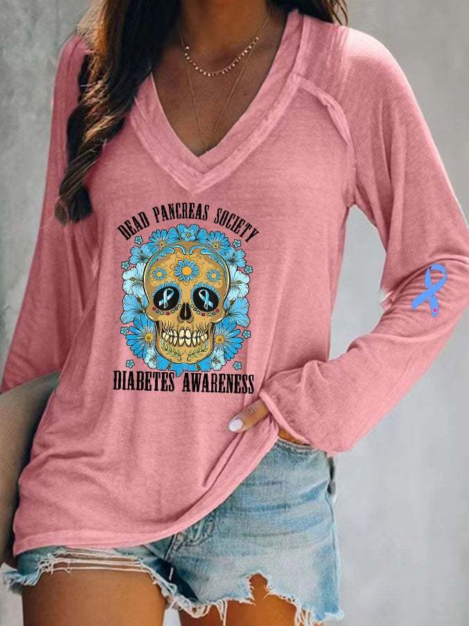 Women's Casual Diabetes Awareness Dead Pancreas Society Print Long Sleeve T-Shirt