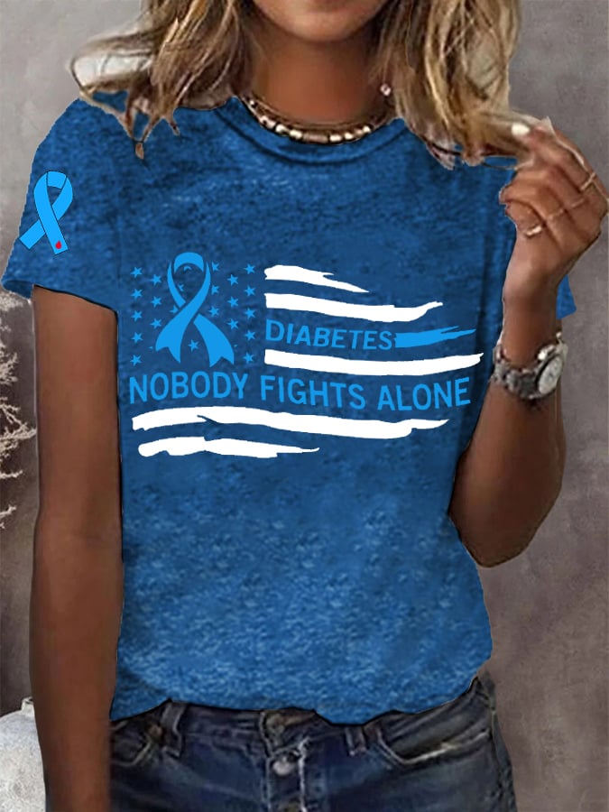 Women's Diabetes Nobody Fights Alone In November We Wear Blue American Flag Tee