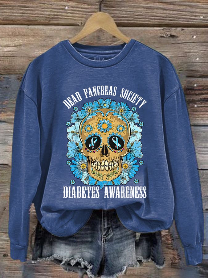 Women's Casual Diabetes Awareness Printed Long Sleeve Sweatshirt
