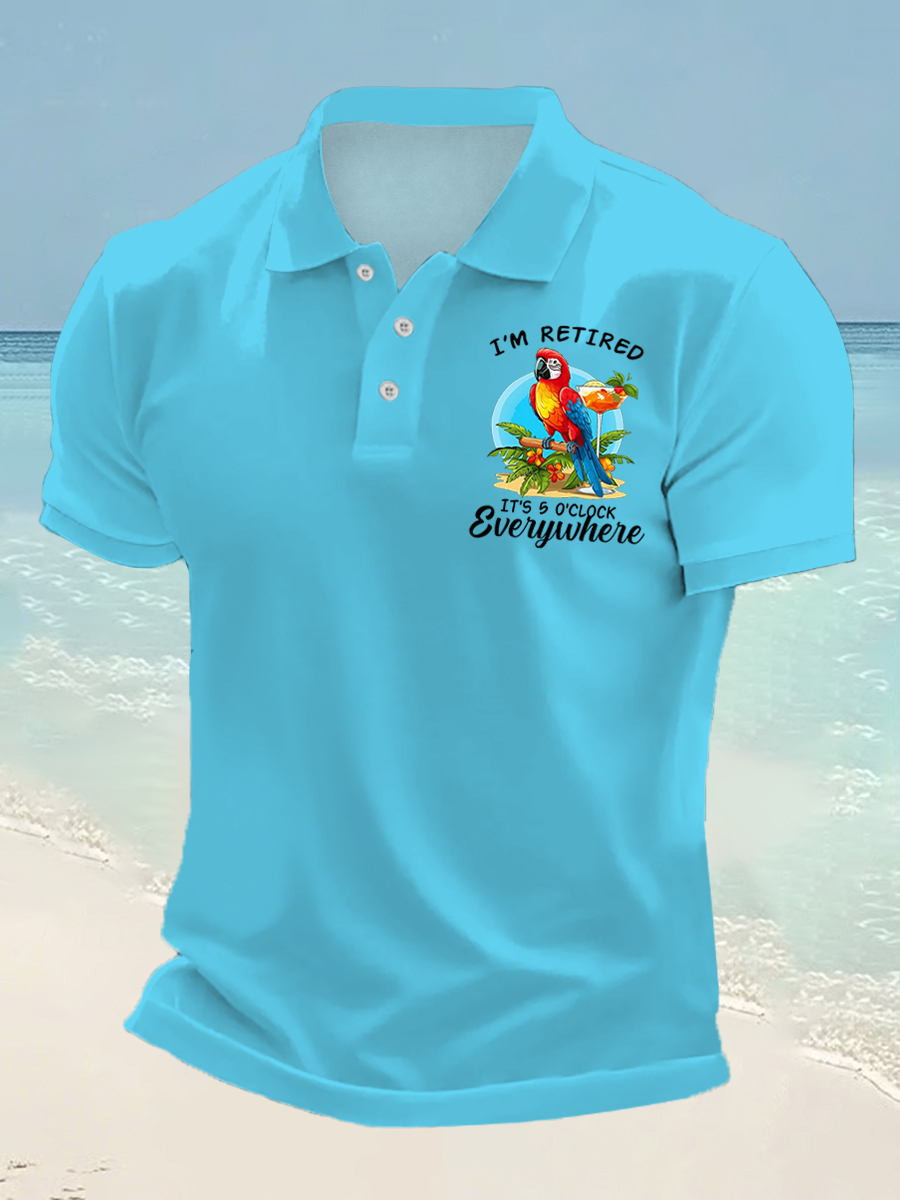 Men's I‘m Retired It‘s 5 O'clock Somewhere Parrot Print Casual Top