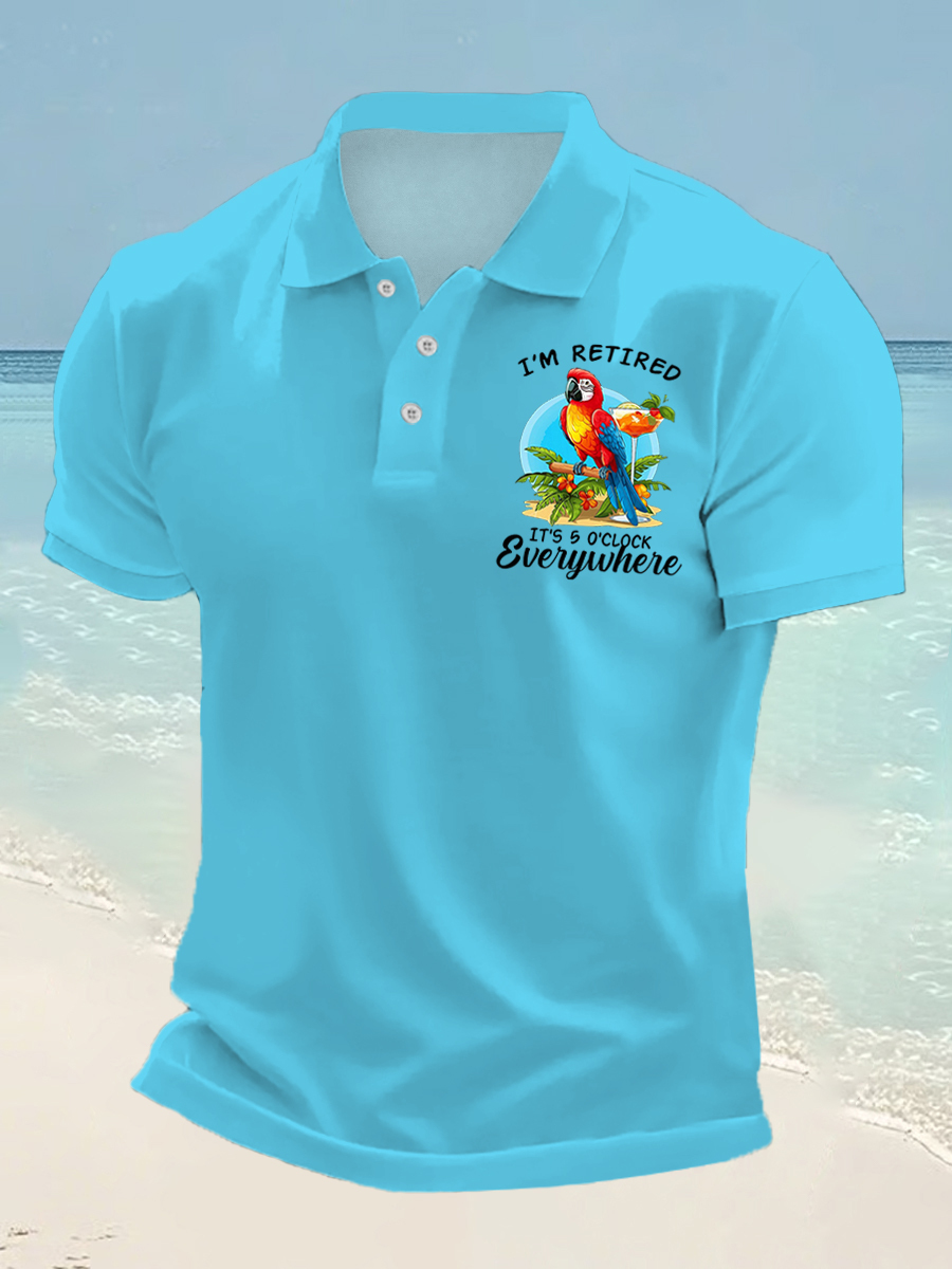 Men's I‘m Retired It‘s 5 O'clock Somewhere Parrot Print Casual Top
