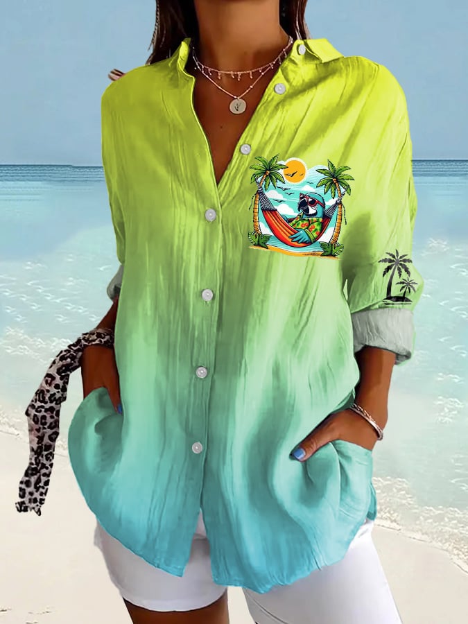 Women's Retro I‘m Retired Resort Hawaiian Print Casual Shirt