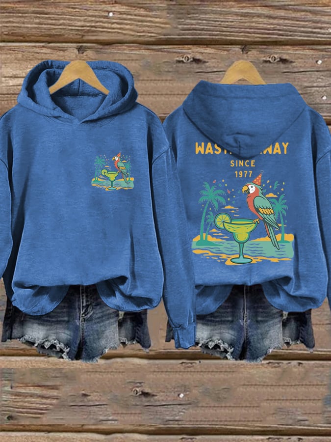 Retro Parrot Margarita Wasting Away Since 1977 Print Hoodie