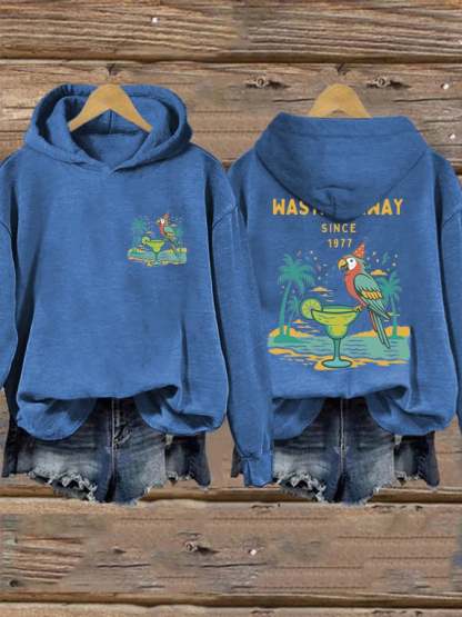 Retro Parrot Margarita Wasting Away Since 1977 Print Hoodie