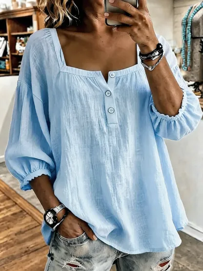 Pink Square-Neck Half-Button Shirt