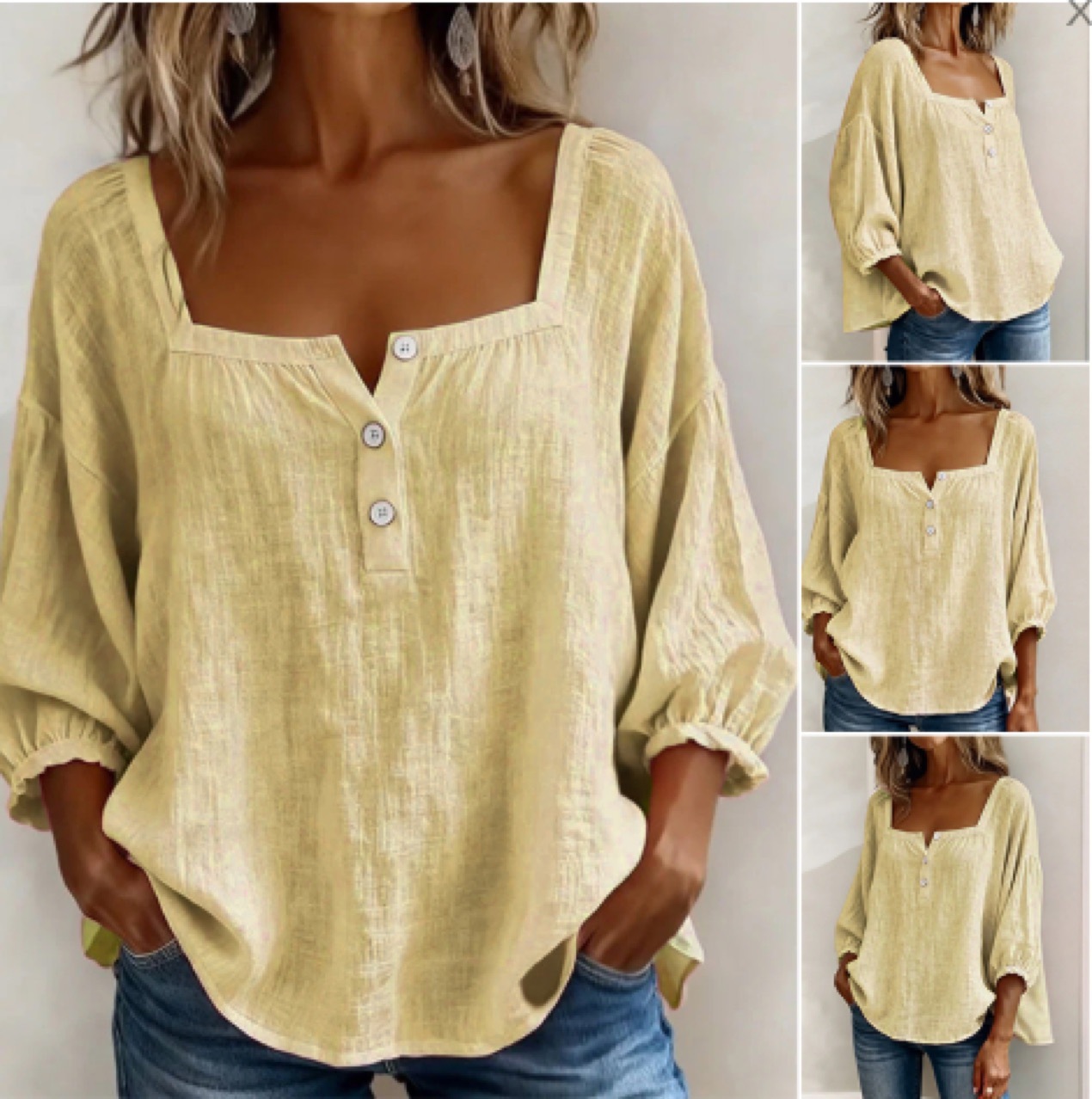 Pink Square-Neck Half-Button Shirt