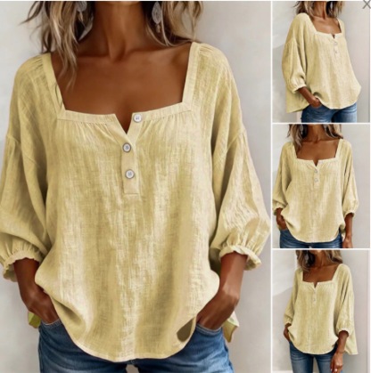Pink Square-Neck Half-Button Shirt