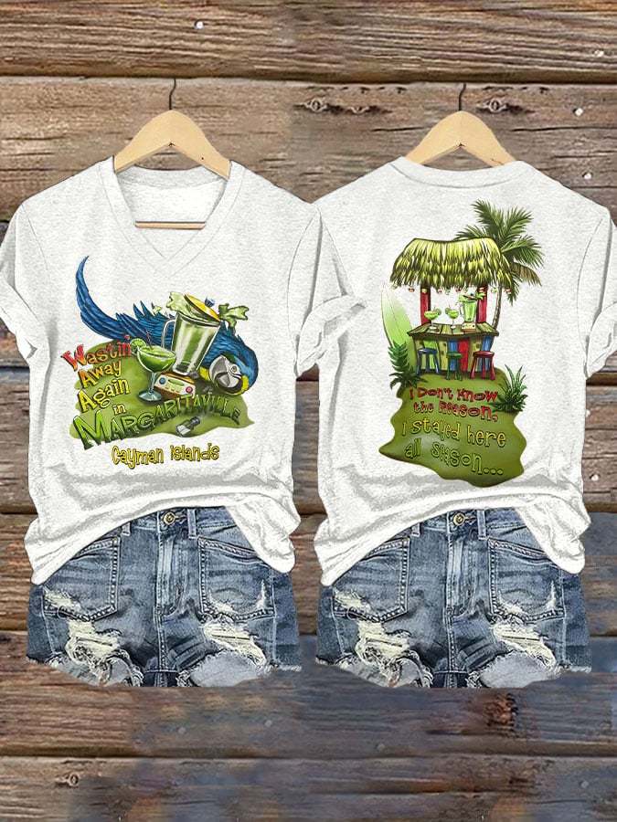 Women's V-neck short-sleeved printed T-shirt