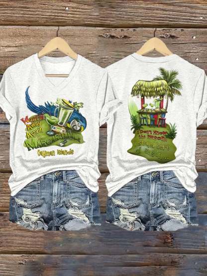 Women's V-neck short-sleeved printed T-shirt