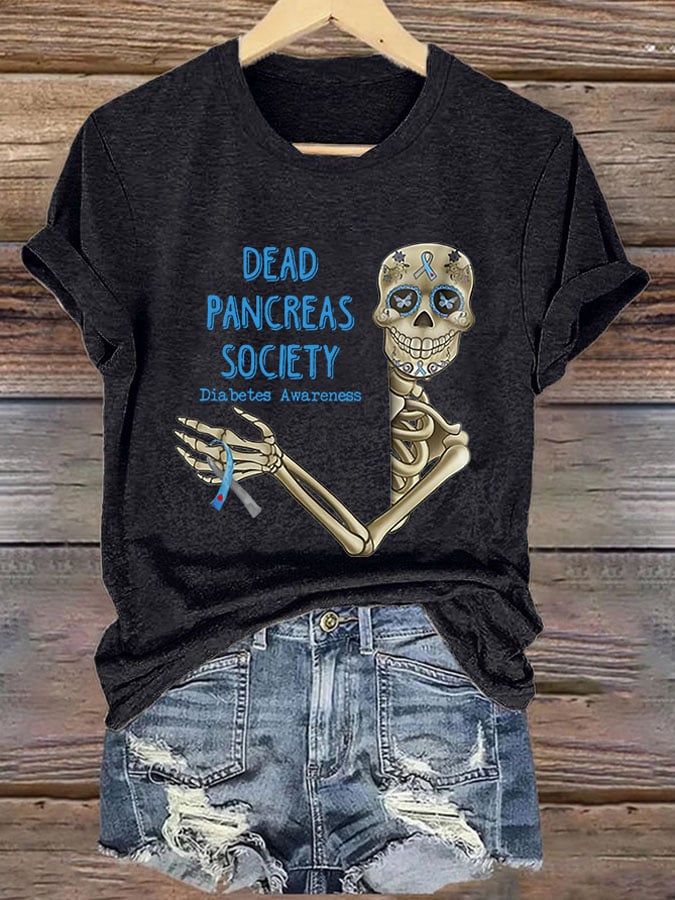 Retro Diabetes Awareness Dead Pancreas Society Print T-Shirt