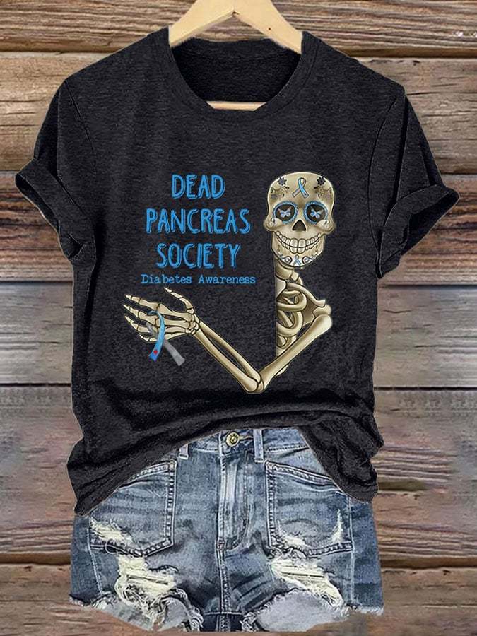 Retro Diabetes Awareness Dead Pancreas Society Print T-Shirt