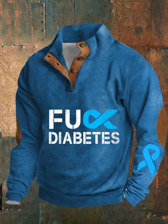 Men's Diabetes Awareness Print Button Casual Long Sleeve Sweatshirt